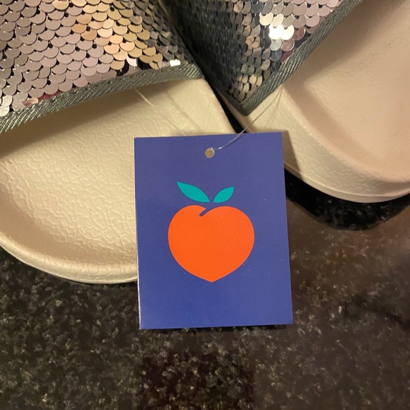 White and Charcoal Grey Sequinned Slides - Picture 4 of 4